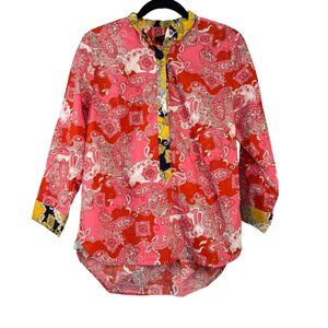 J.Crew Womens Small Paisley Print Button-Down Tunic Shirt Pink/Red Cotton Blend